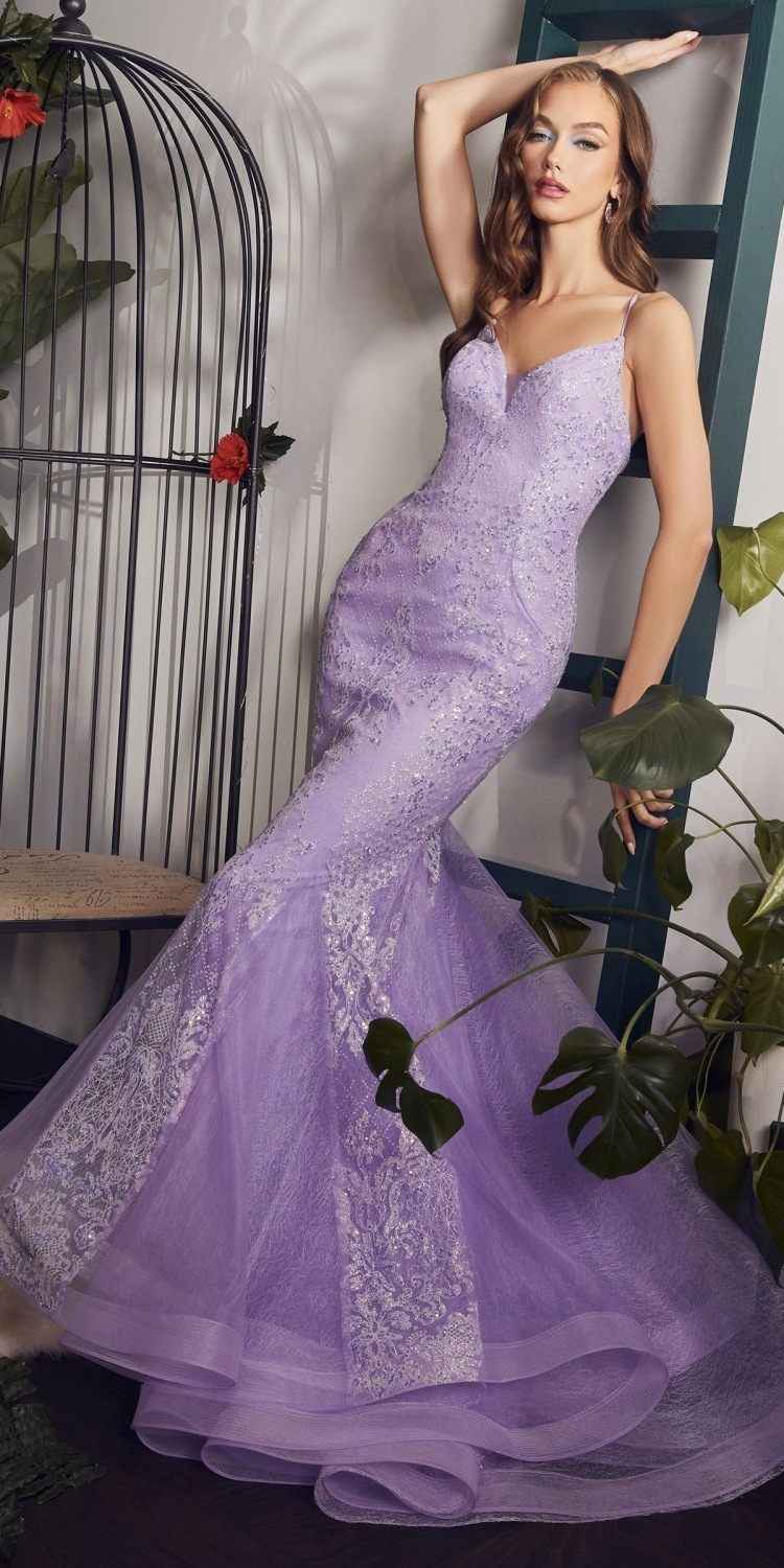 Cinderella Divine CC2279 Long Glitter Printed Mermaid Gown