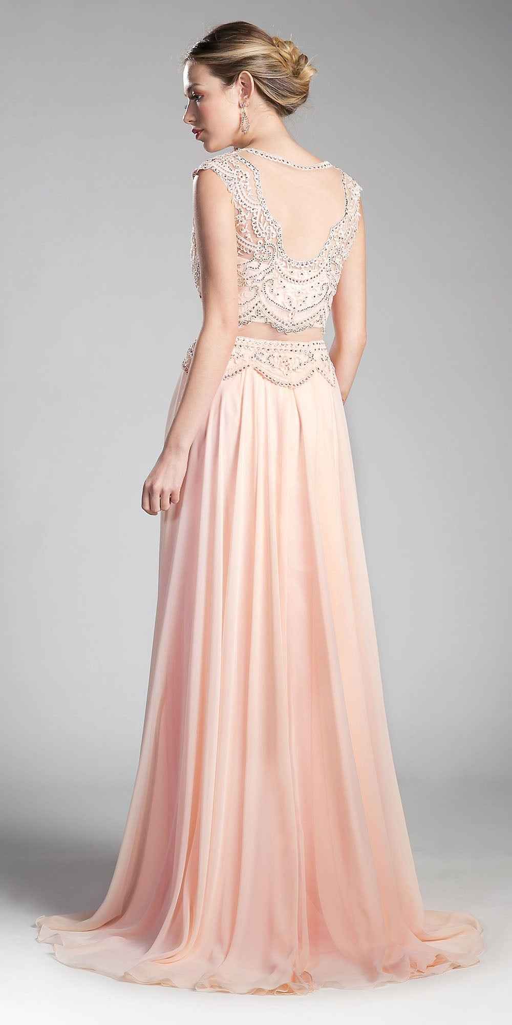 Cinderella Divine CD0113 Illusion Beaded Formal Gown Cap Sleeves