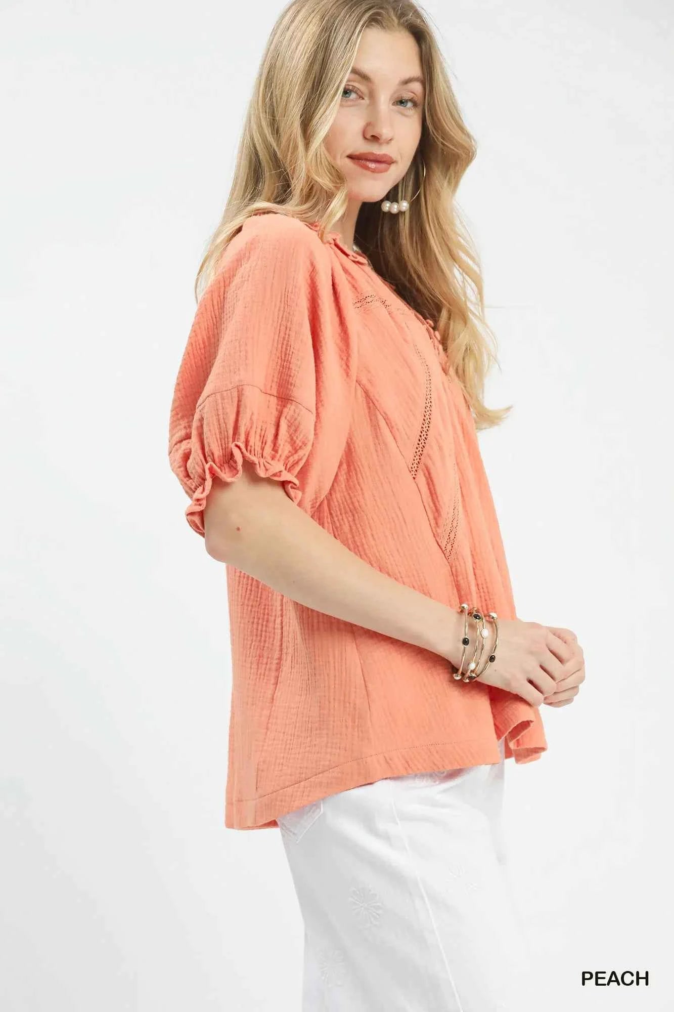 Umgee Cotton Gauze Ruffle Top