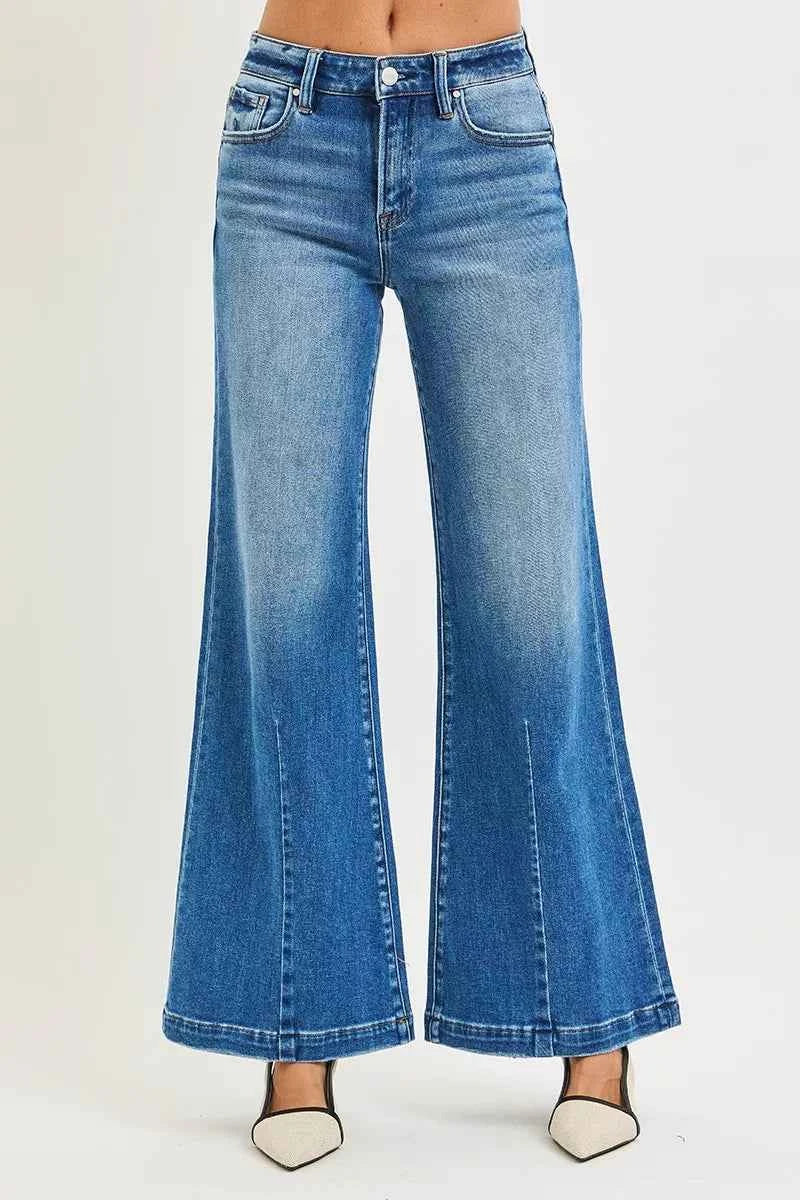 RISEN Full Size Mid Rise Wide Leg Jeans with Flared Look Plus Size
