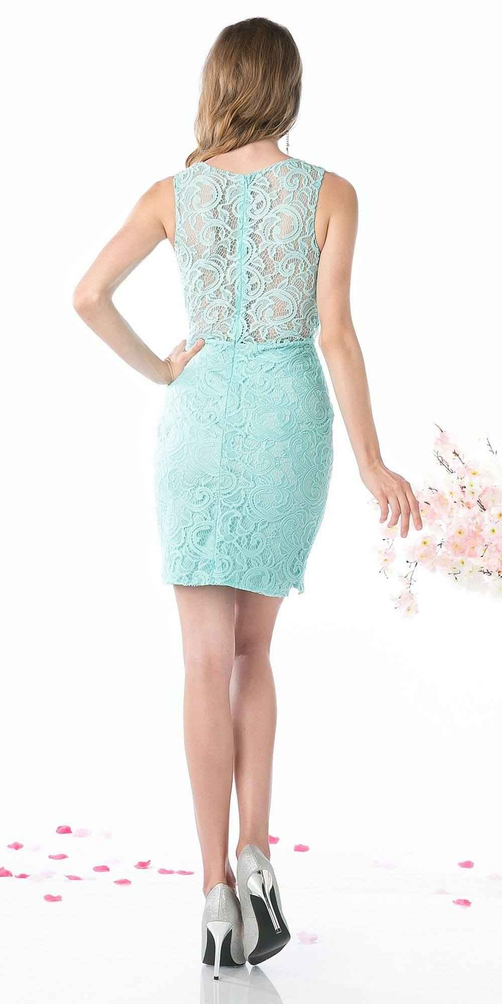 Cinderella Divine CF067S Short Sleeveless Mock Two-Piece Lace Dress