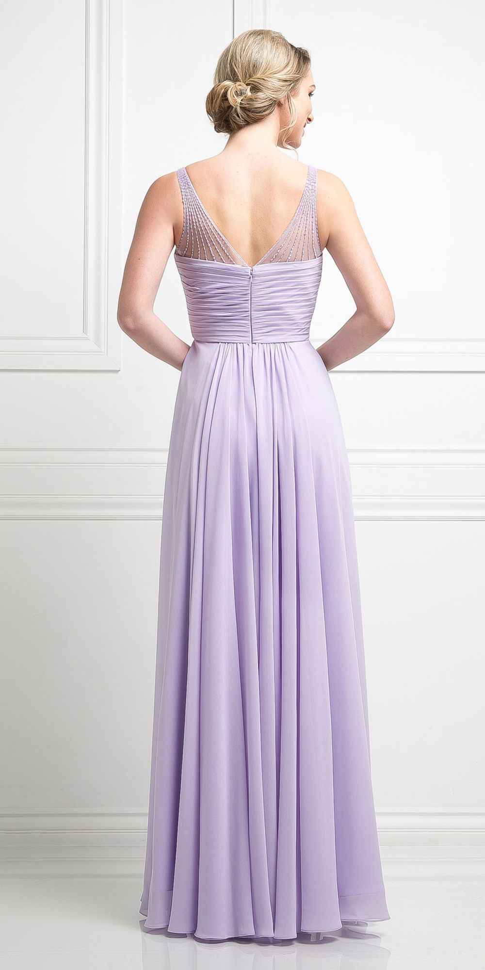 CLEARANCE - Ladivine CJ214 Long Chiffon Dress V-Neck Pleated Bodice (Size 4)