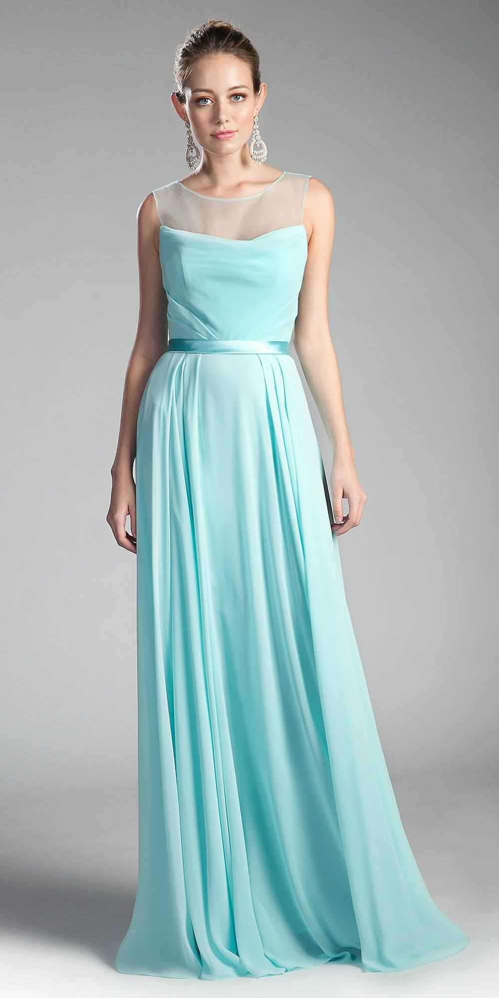 Cinderella Divine CJ236 Illusion Cowl Neckline A-Line Long Dress