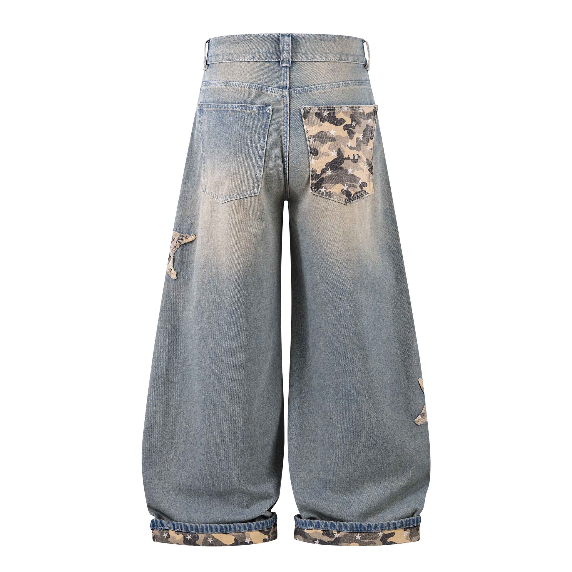Camo Star Cuffed Denim | Baggy Streetwear Jeans