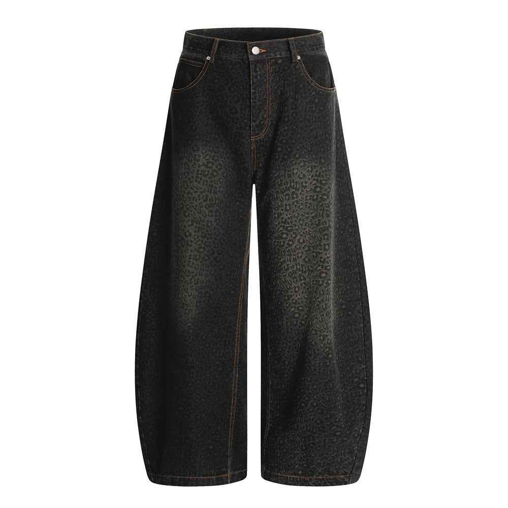 Leopard Print Barrel Jeans | Wide Leg High Rise Streetwear Denim