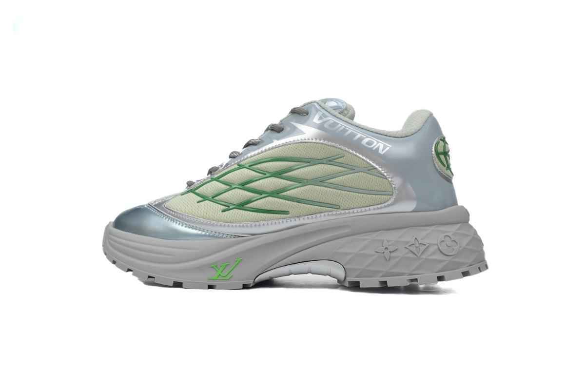 Custom LV Discovery Lace Up White Silver Green SneakerNational