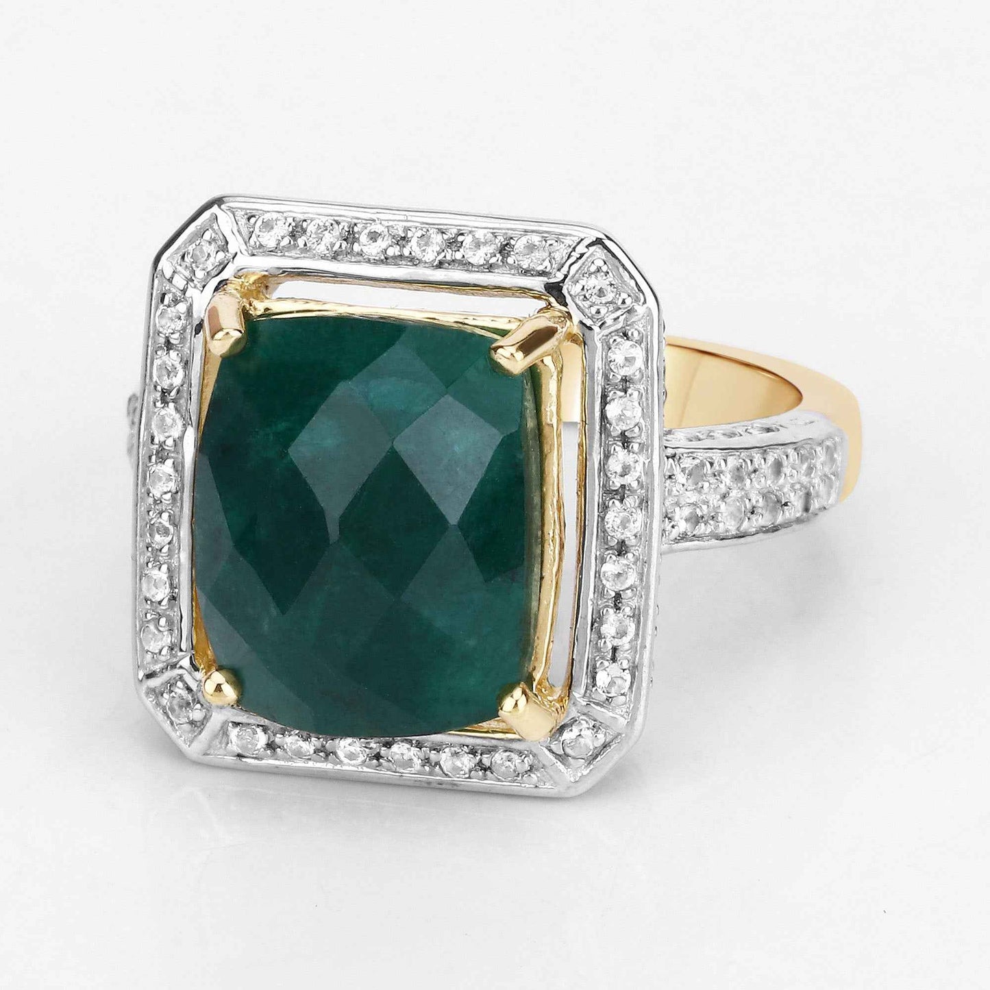 5.18 Carat Dyed Emerald and White Topaz .925 Sterling Silver Ring