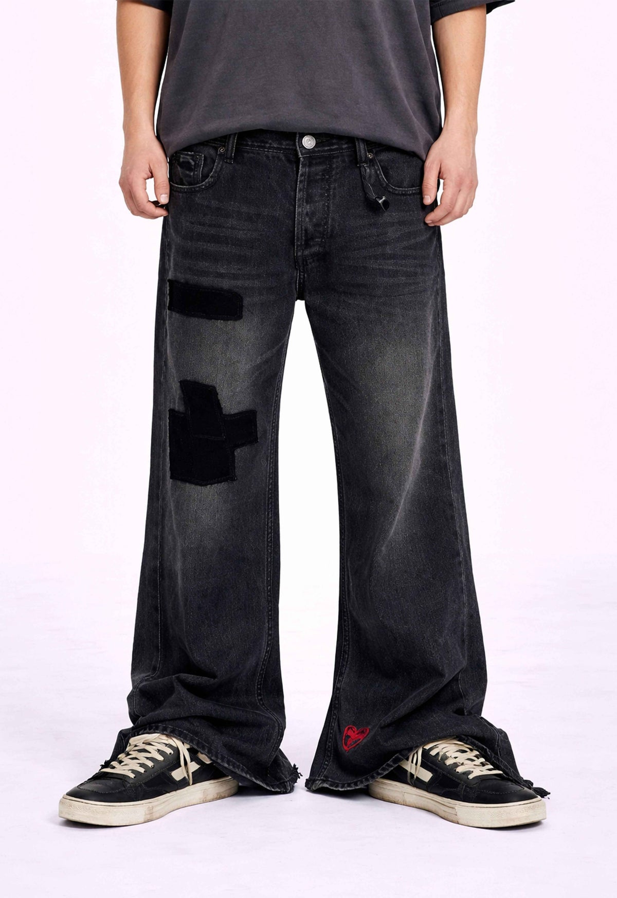 DARK PATCHWORK FLARE DENIM