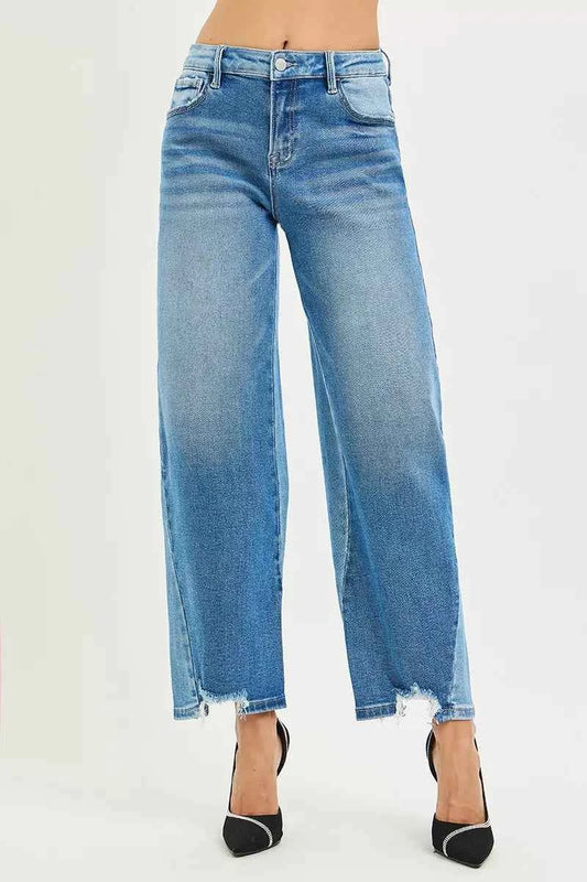RISEN Full Size Slouchy Cropped Barrel Jeans with Contrast Wash Plus Size