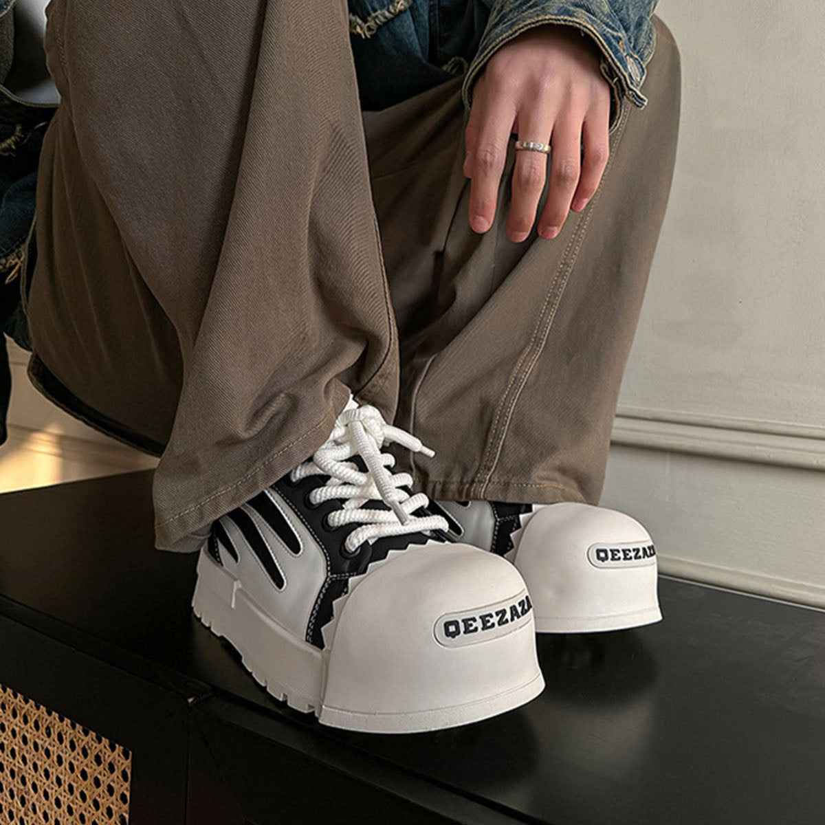 Star Cap Chunky Canvas Sneakers - Luxury Oversized Rubber-Toe Trainers | LuxuryUrbanwear