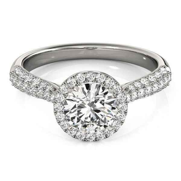 14k White Gold Halo Diamond Engagement Ring with Pave Band (1 1/3 cttw)