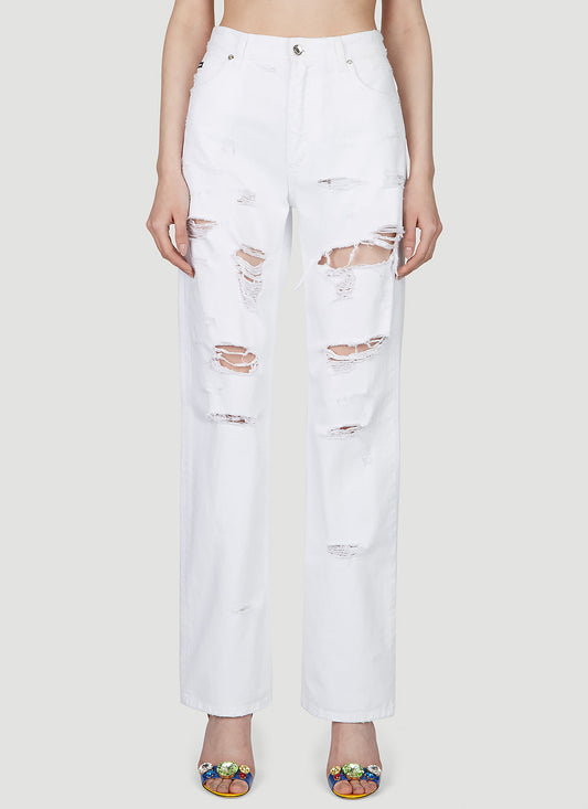 Dolce & Gabbana Women Logo Plaque Distressed Jeans