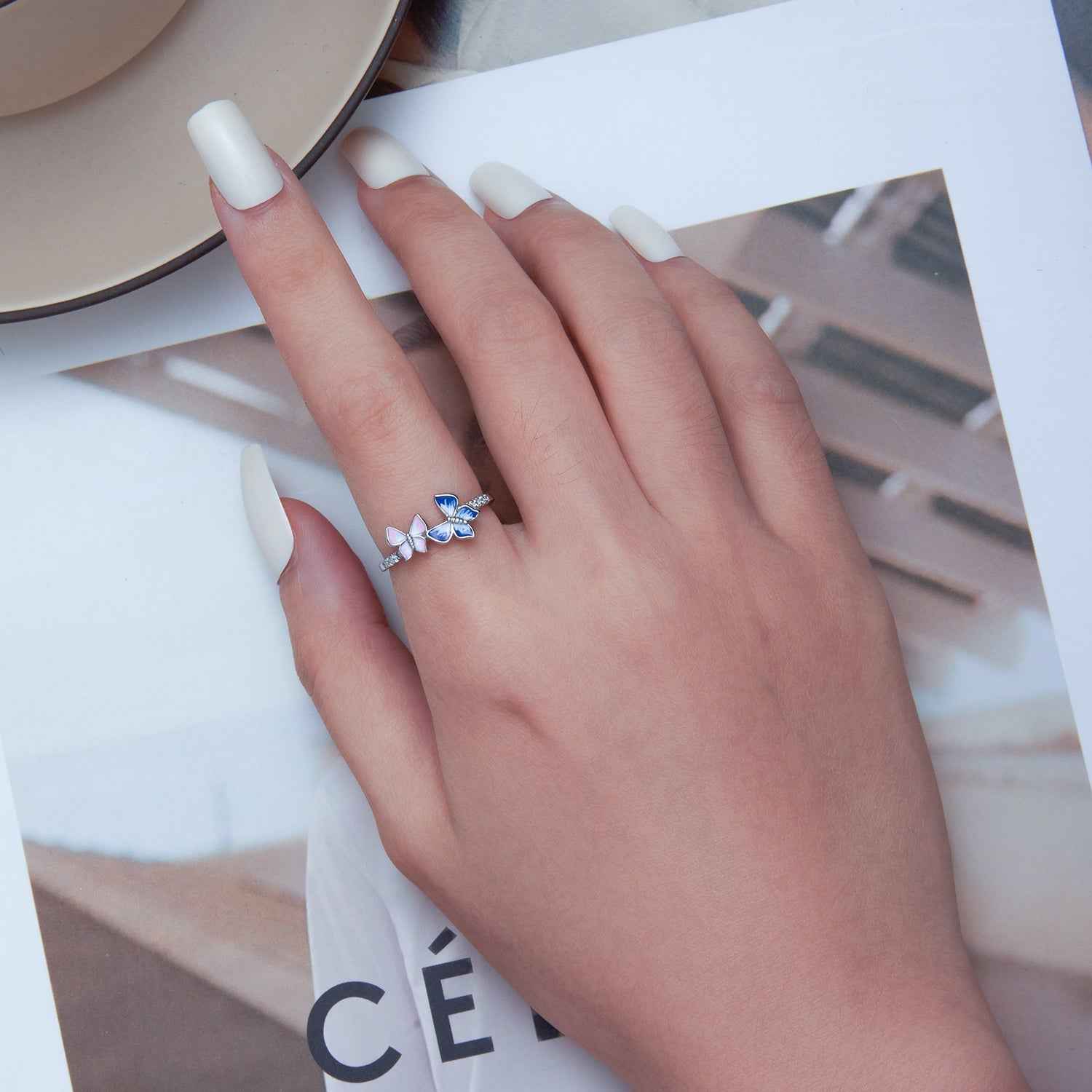 925 Sterling Silver Enamel Plated Ring Size 6 for Women
