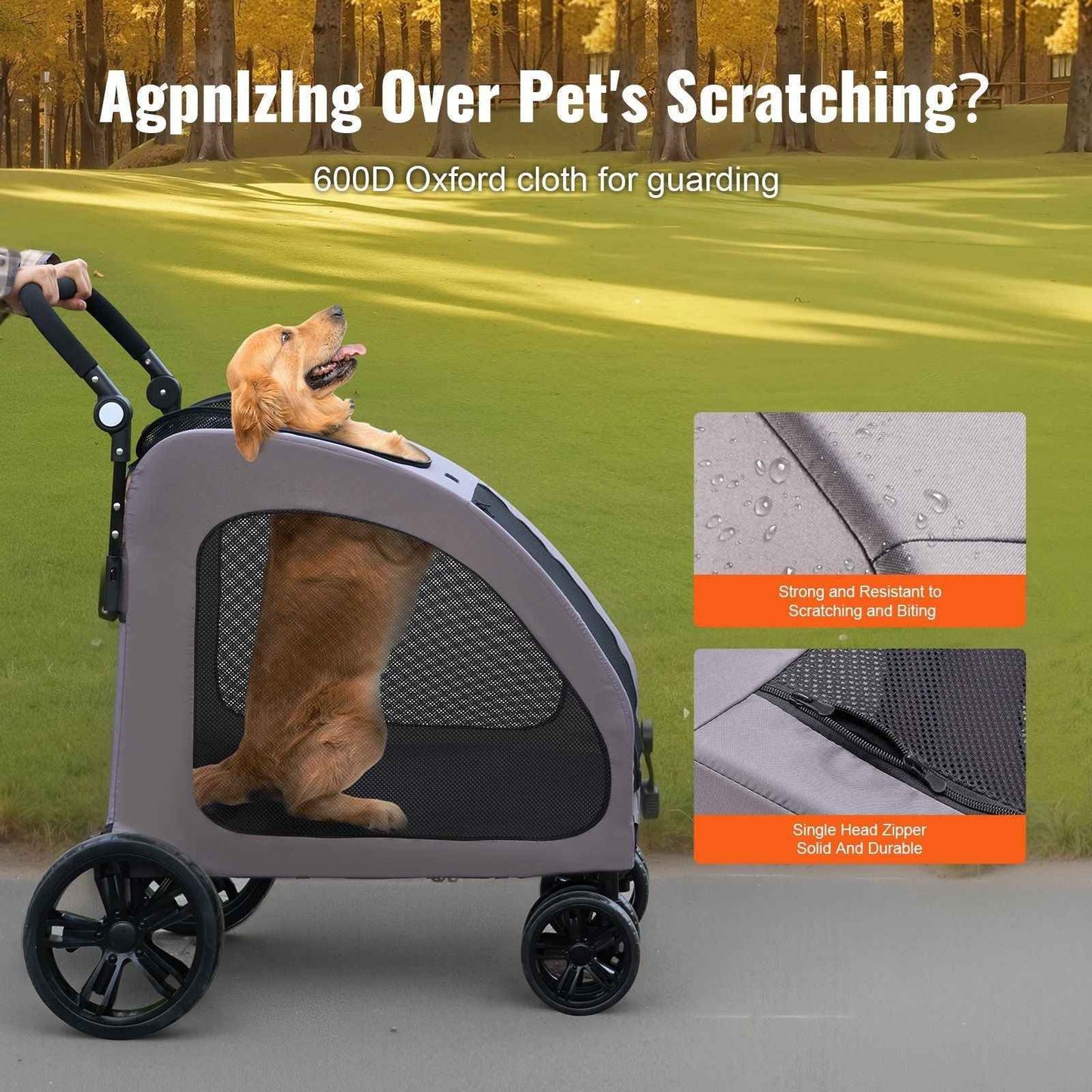 Pet Stroller - 4-Wheels Dog Stroller Carrier 160lbs Weight Capacity Portable