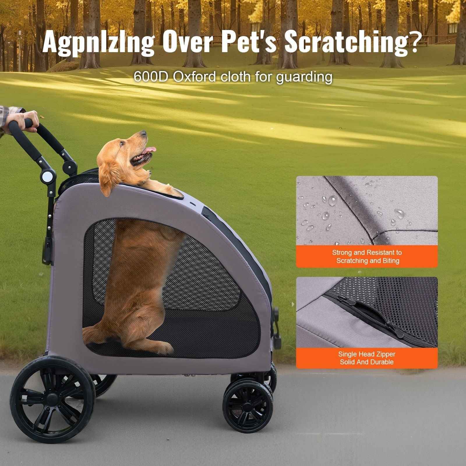 Pet Stroller - 4-Wheels Dog Stroller Carrier 160lbs Weight Capacity Portable