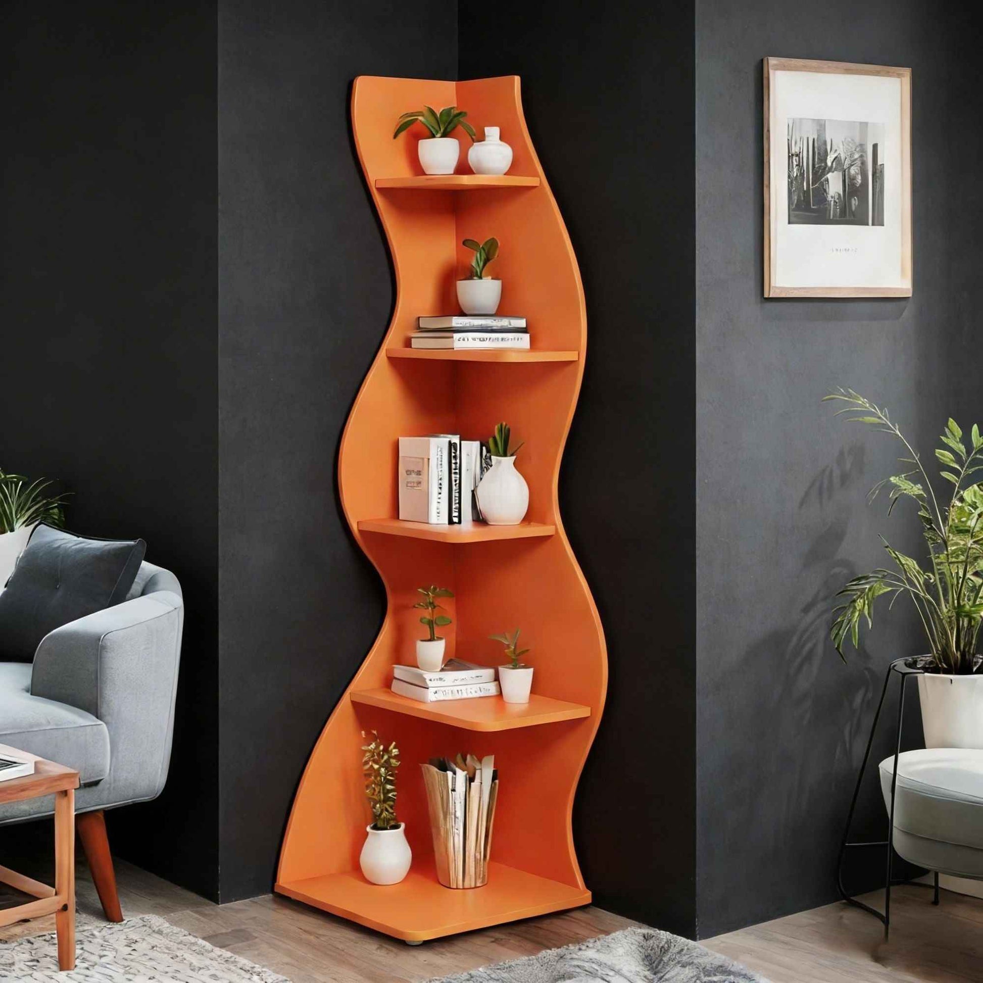 Modern Wall Corner Bookshelf Bookcase