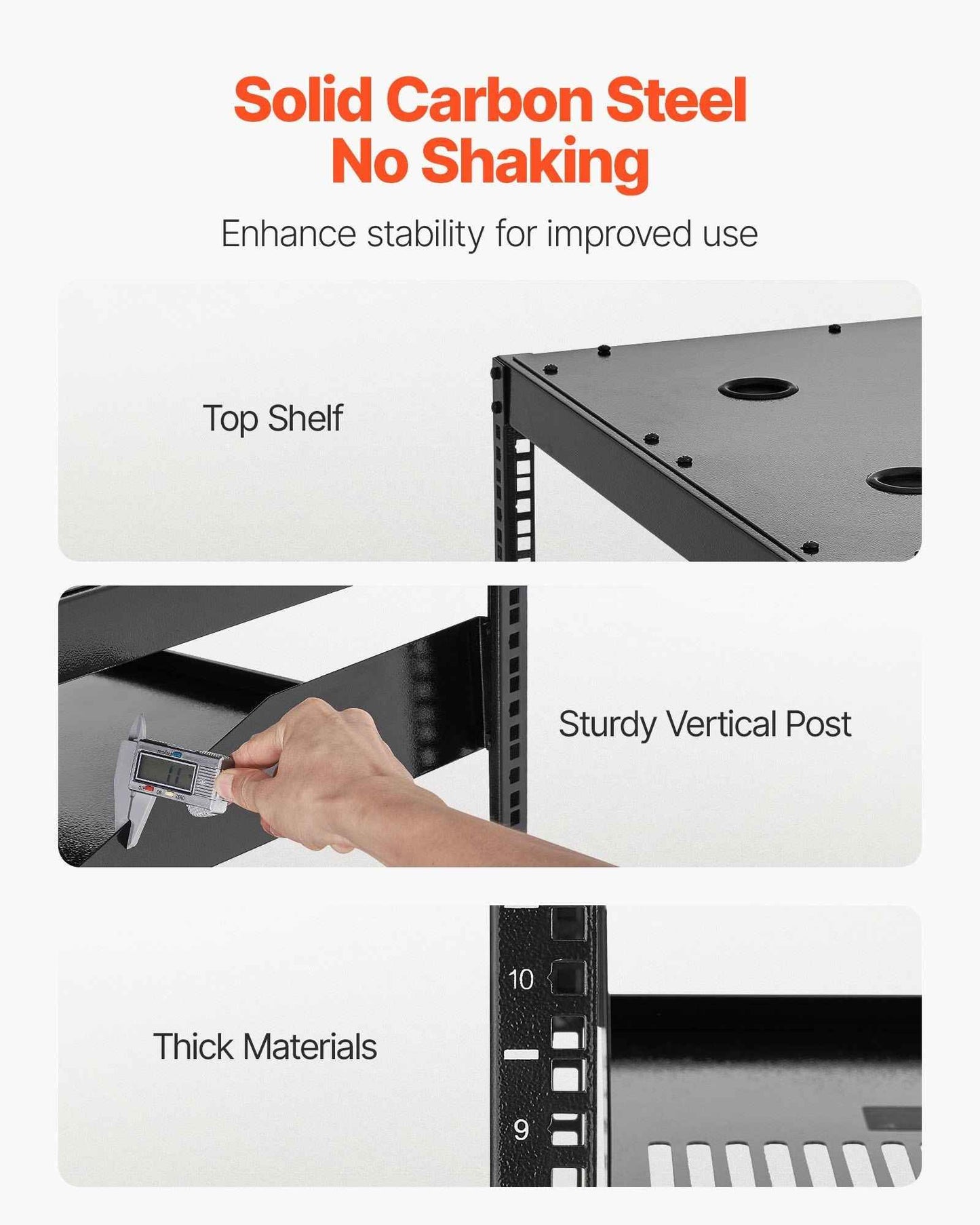 10U Open Frame Network Rack, 23 in Depth, Wall Mounted or Floor Standing Server Rack, Heavy Duty 4 Post, with Vented Shelves & Mounting Hardware, Holds All Your Networking IT Equipment AV Gear
