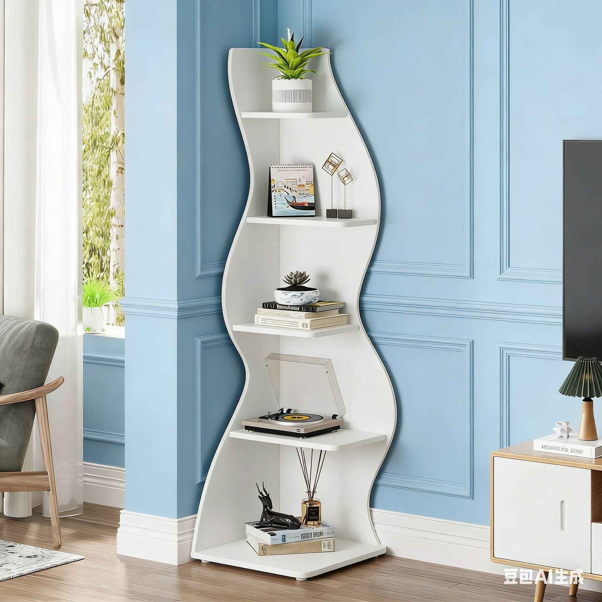Modern Wall Corner Bookshelf Bookcase