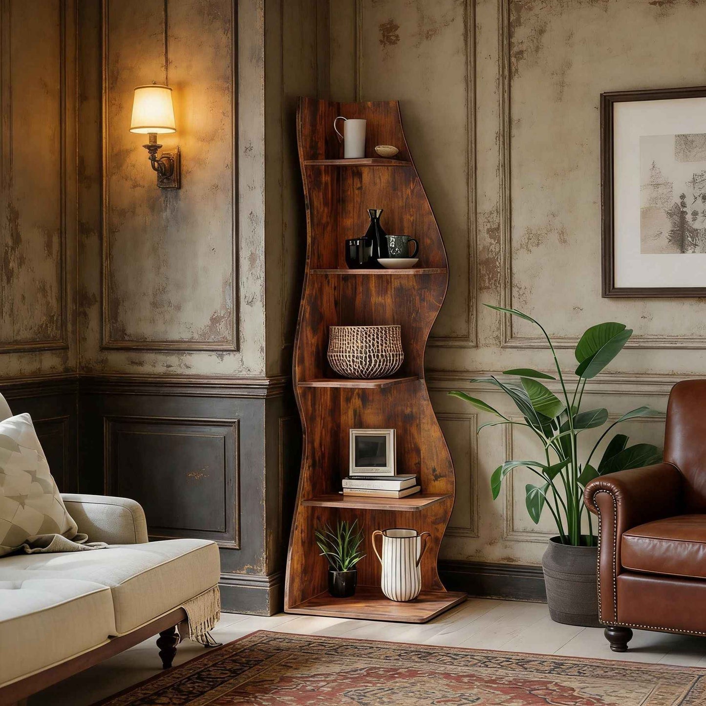Modern Wall Corner Bookshelf Bookcase