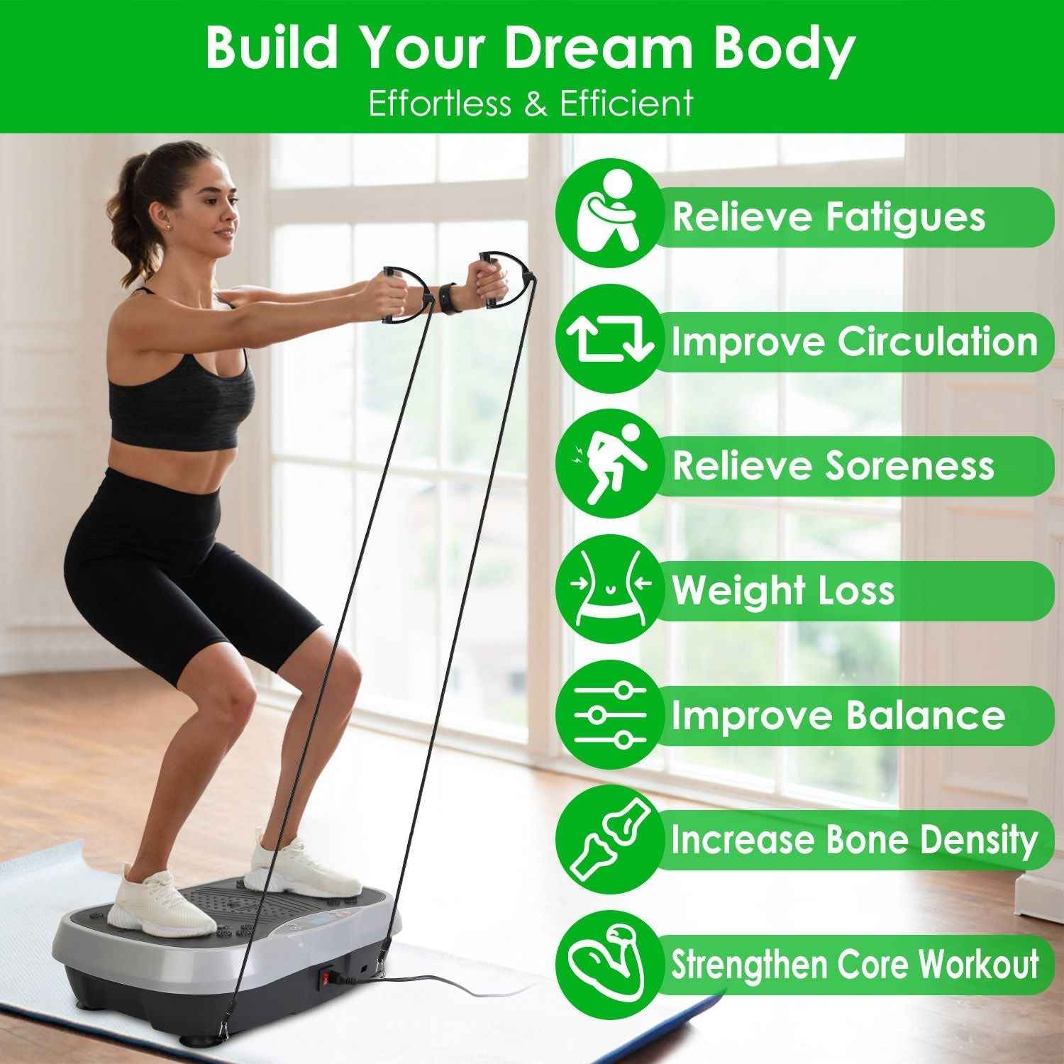 Vibration Plate Exercise Machine With Resistant Bands Remote Control Whole Body Vibration Platform Workout Equipment Home Fitness Training Equipment For Weight Loss Fat Burner