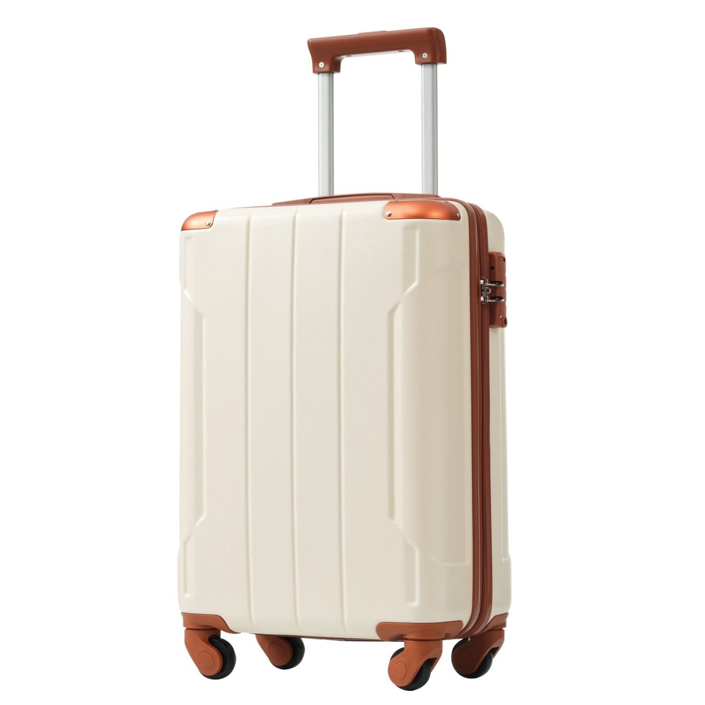 20 Inch Carry On Luggage Set 3 Piece with Spinner Wheels, Lightweight Hardshell ABS Suitcase for Weedend Getaways, Business Travel, White Brown