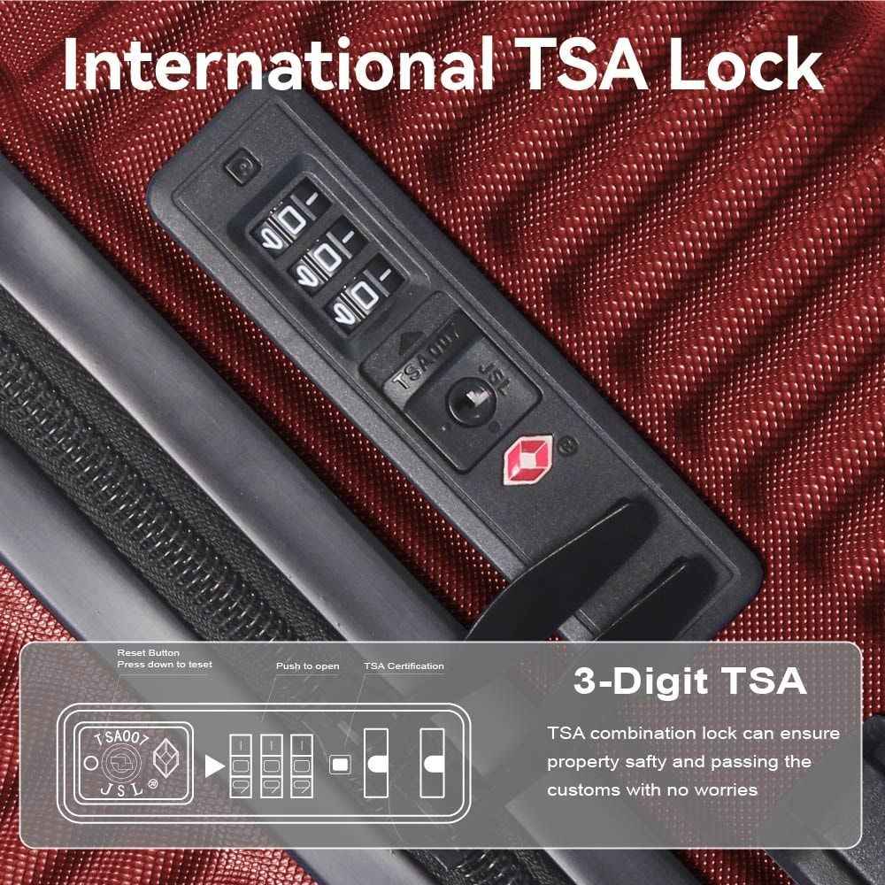 Luggage Sets ABS Hardshell 3pcs Luggage, Lightweight Durable Suitcase sets Spinner Wheels Suitcase with TSA Lock 20''24''28'' Available(WINE RED)
