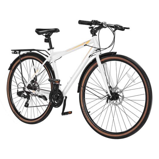 Hybrid Bike, Lightweight Aluminum Frame Bike, 700c Wheel Men Women Hybrid Bicycle, Step-Over Adult Urban City Commuter Bikes, with 24-Speed Shimano Drivetrain, Alloy Adjustable Stem, Dual Brakes