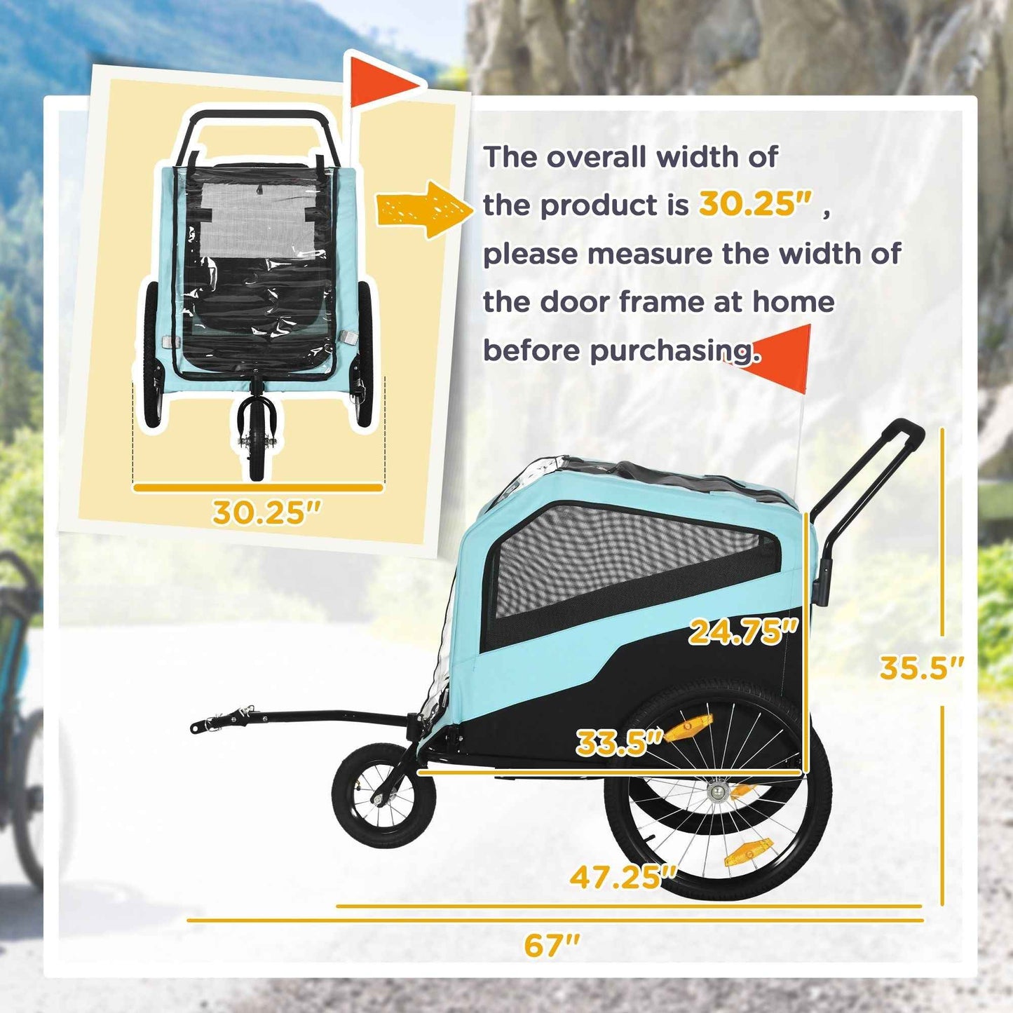 Pet Stroller - 2-in-1 Large Dog Bike Trailer & Stroller Combo with Safety Hitch Quick-release Wheels Foot Support Pet Bicycle Cart