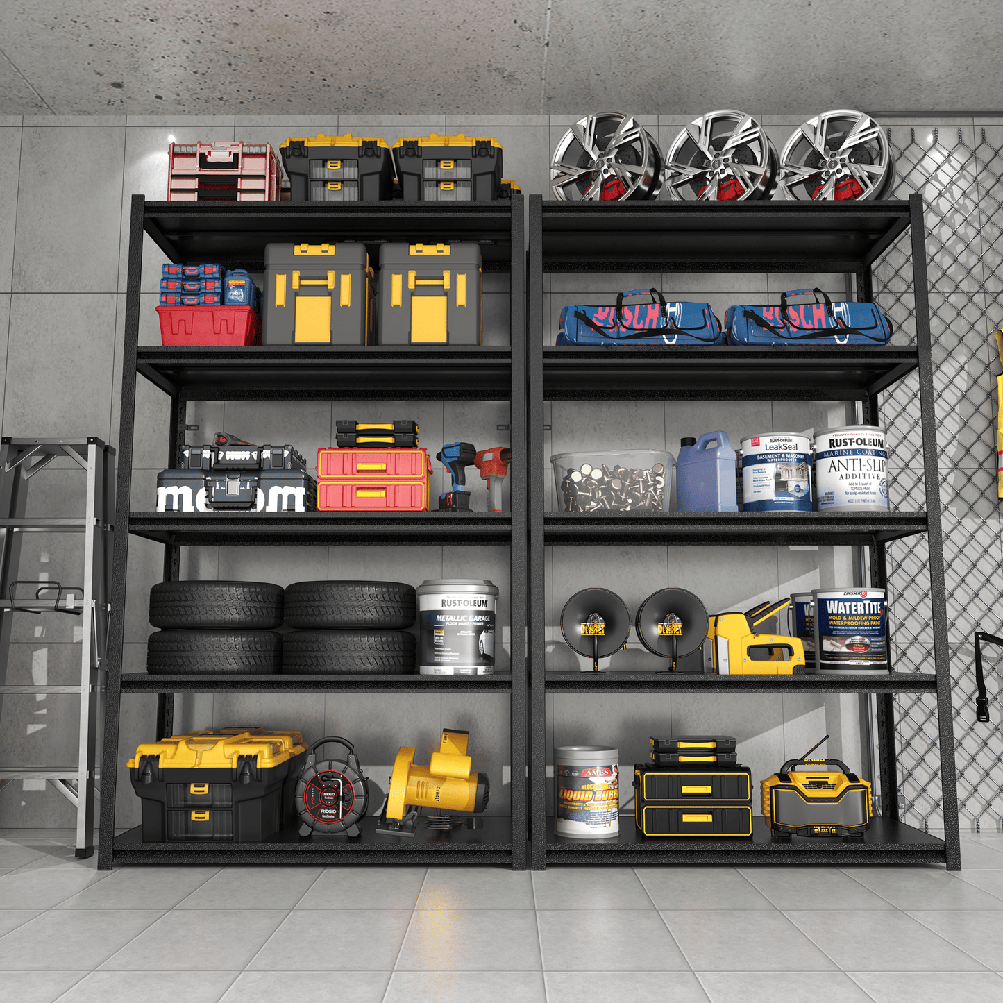 72"H 5 Tier Metal Shelves for Storage Garage Shelving 2000LBS Heavy Duty Storage Shelves Adjustable Garage Shelf Industrial Shelving Unit Storage Utility Rack,35.4"W*15.7"D*72"H,Black