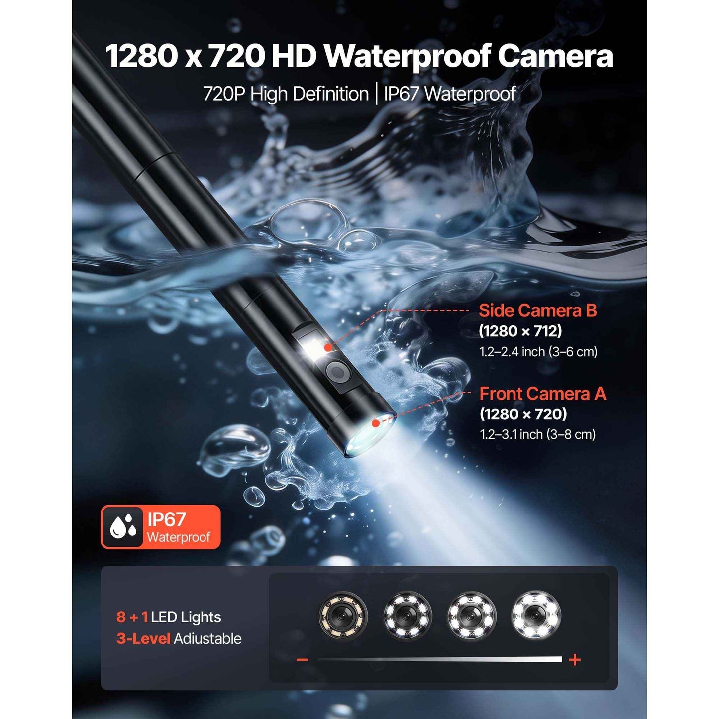 Endoscope with Light, 360° View Coverage Industrial Borescope Inspection Camera with Rotating Probe, 1080P HD Rigid Snake Scope Cam for Wall Automotive Engine Inspect-16.4FT