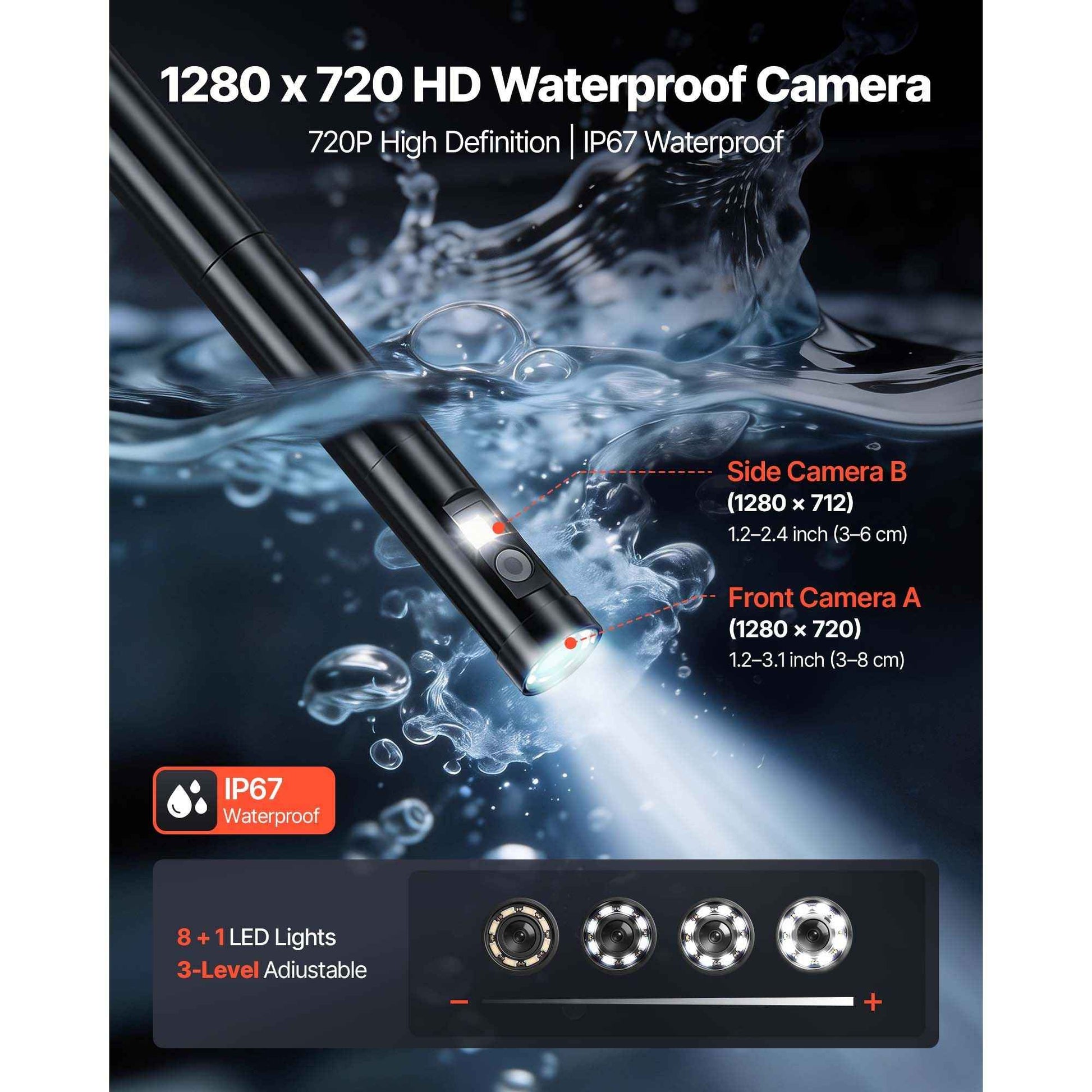 Endoscope with Light, 360° View Coverage Industrial Borescope Inspection Camera with Rotating Probe, 1080P HD Rigid Snake Scope Cam for Wall Automotive Engine Inspect-16.4FT