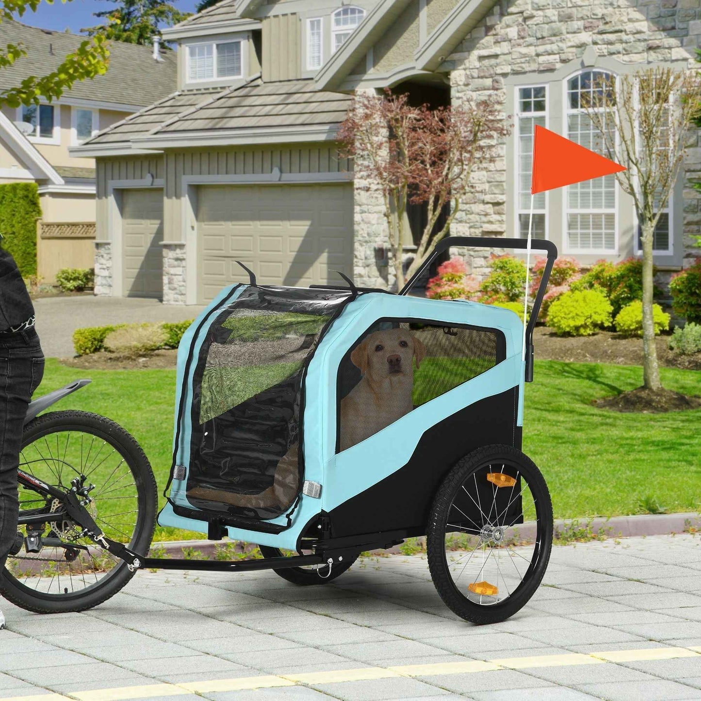 Pet Stroller - 2-in-1 Large Dog Bike Trailer & Stroller Combo with Safety Hitch Quick-release Wheels Foot Support Pet Bicycle Cart