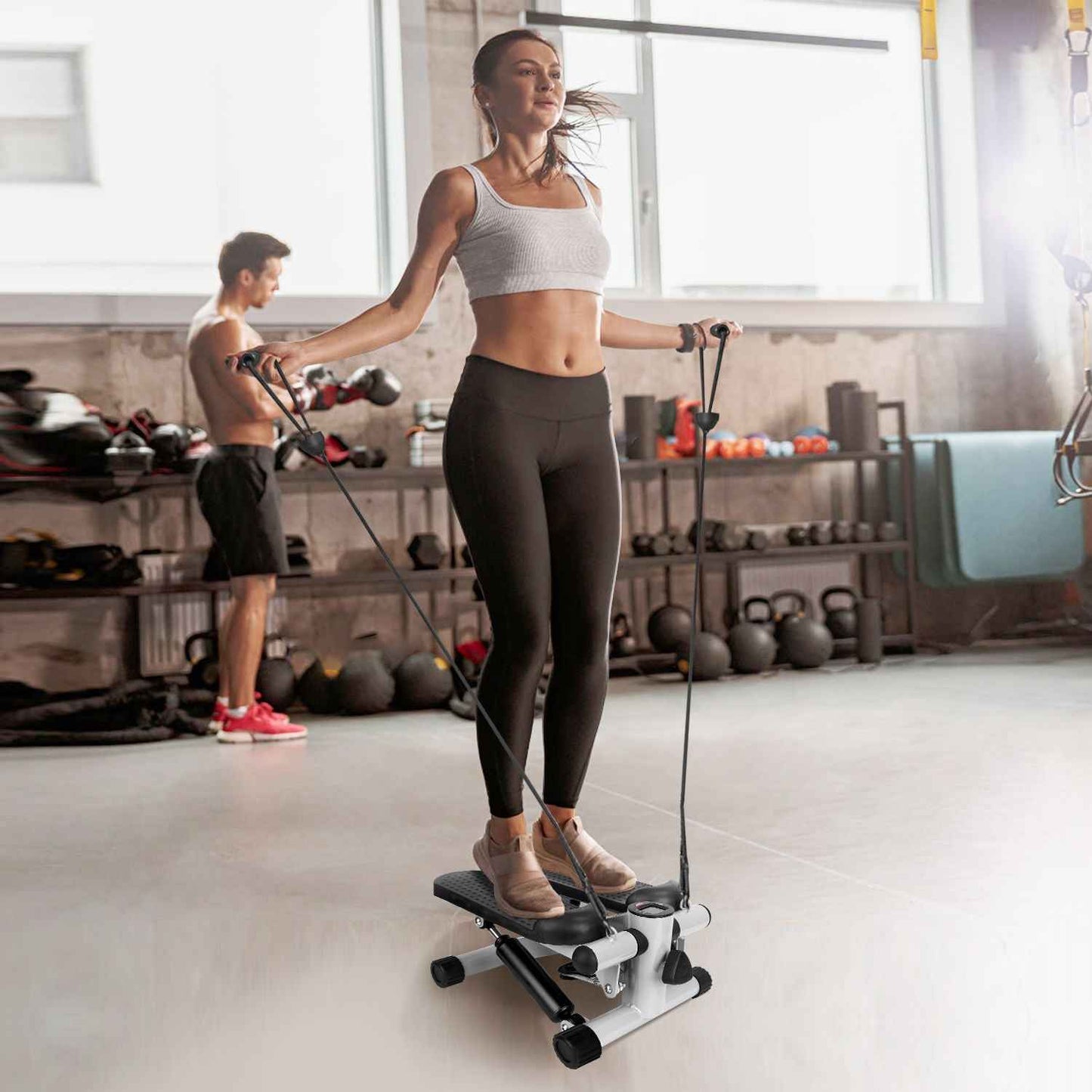 Exercise Stepper for Women Mini Fitness Stepper with 2 Resistance Bands LCD Monitor Max 330.7LBS Load Stair Stepper Quiet Stepper