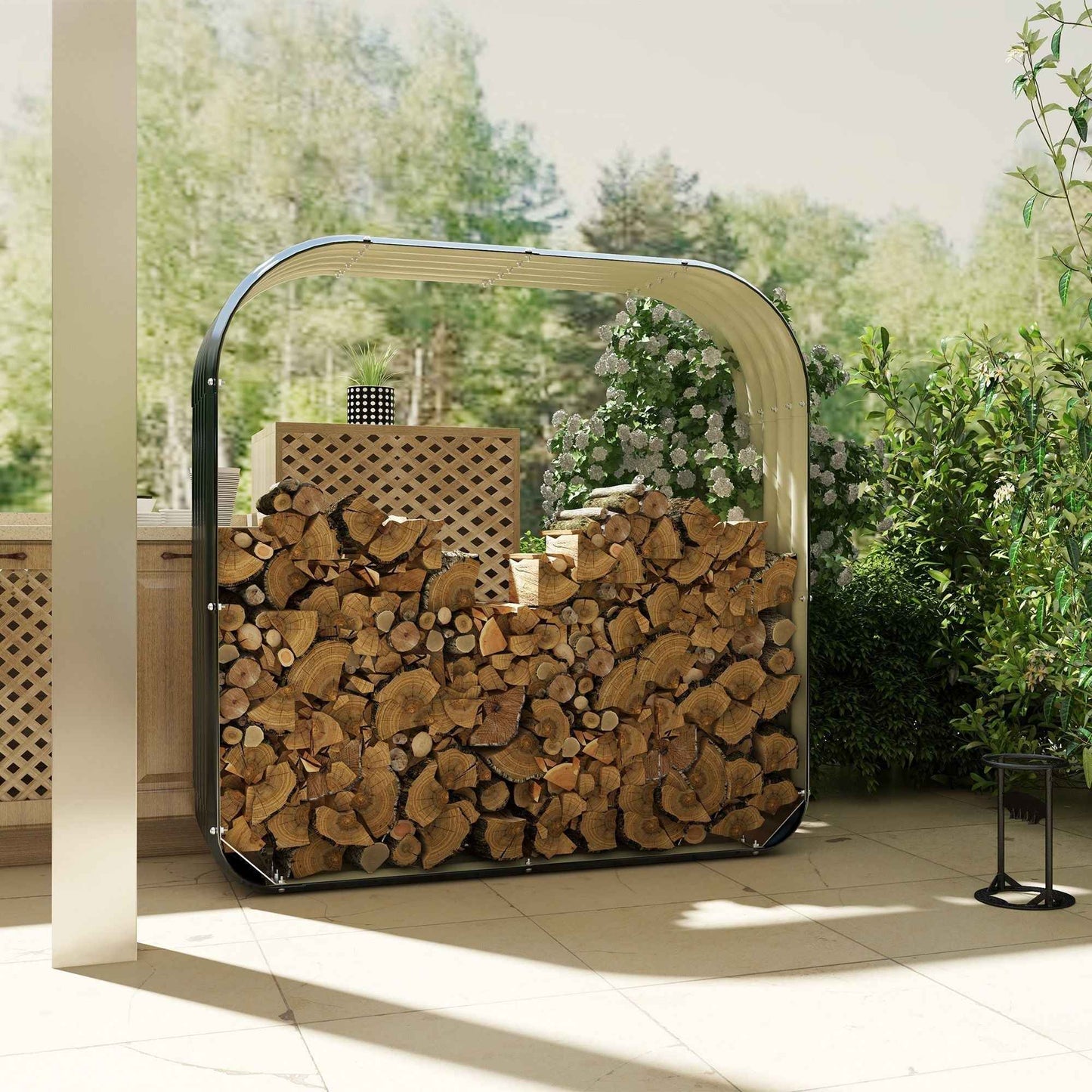 Outsunny Wood Shed Galvanized Steel Firewood Storage Rack with Rubberized Edge for Safety, 4.7' x 1.4' x 4.7'