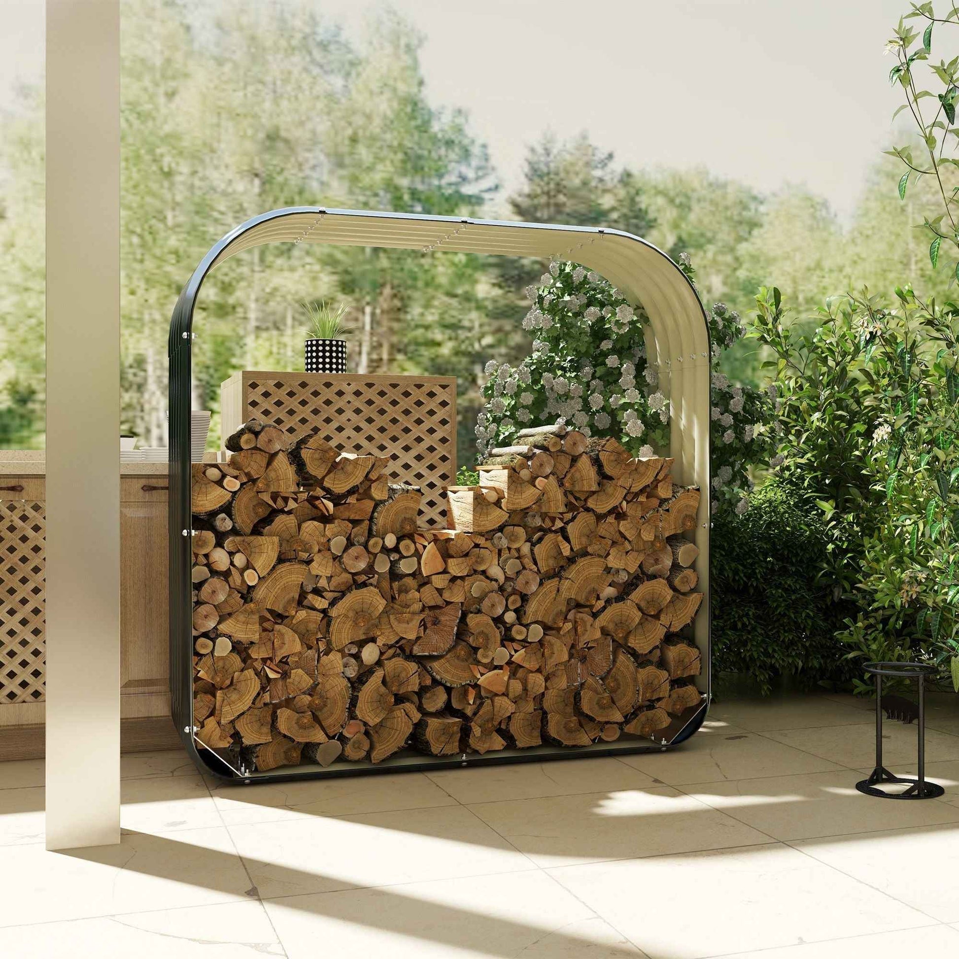 Outsunny Wood Shed Galvanized Steel Firewood Storage Rack with Rubberized Edge for Safety, 4.7' x 1.4' x 4.7'