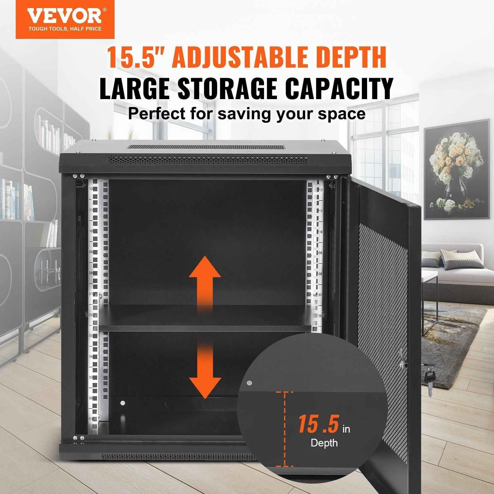 VEVOR 12U Wall Mount Server Cabinet, 15.5'' Depth, Network Rack Enclosure, Supports up to 200 lbs, Secure Locking System, Ideal for IT Hardware, Audio/Video Components