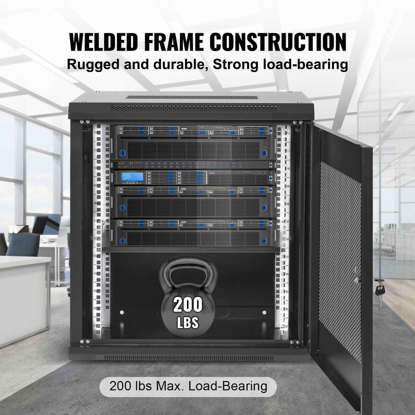VEVOR 12U Wall Mount Server Cabinet, 15.5'' Depth, Network Rack Enclosure, Supports up to 200 lbs, Secure Locking System, Ideal for IT Hardware, Audio/Video Components