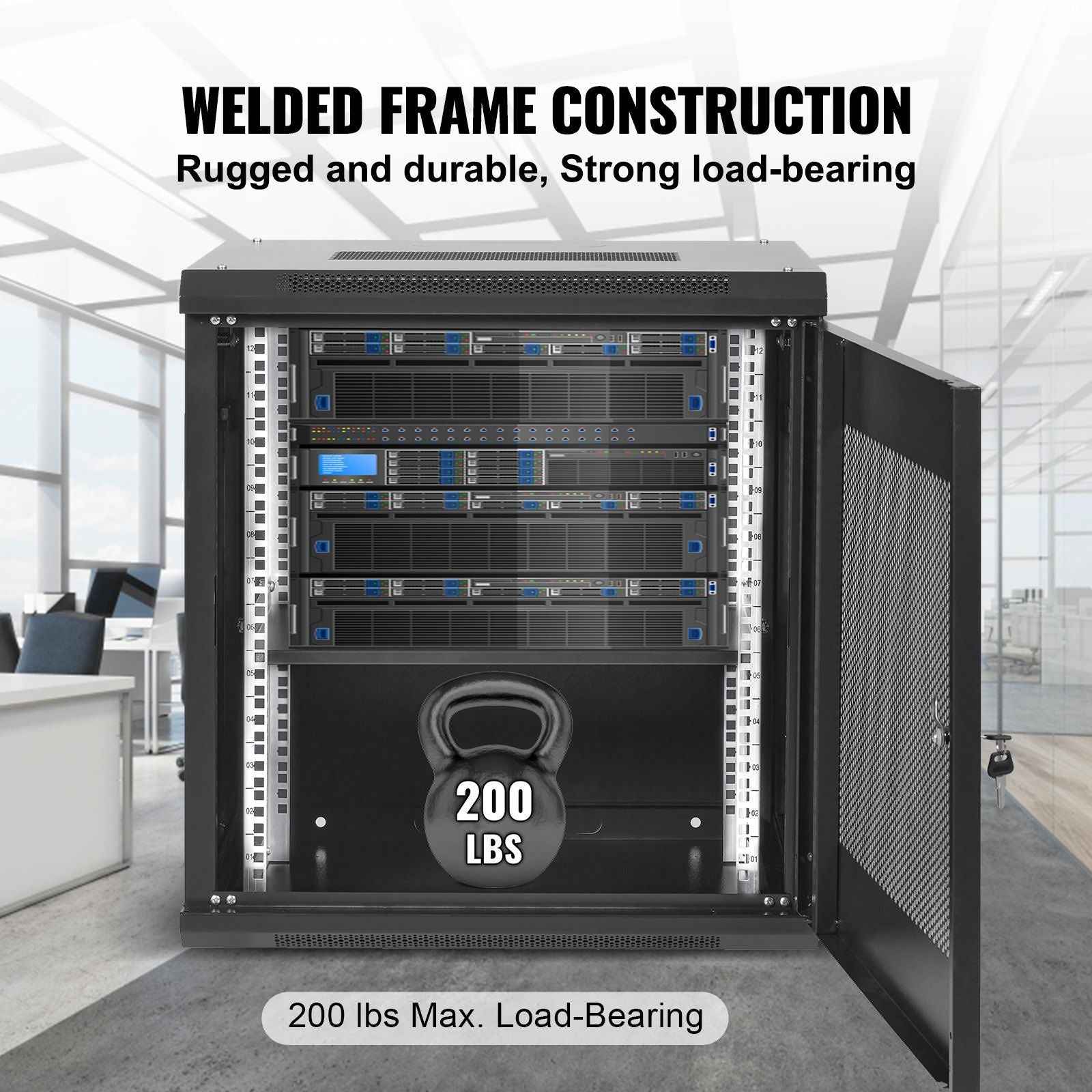VEVOR 12U Wall Mount Server Cabinet, 15.5'' Depth, Network Rack Enclosure, Supports up to 200 lbs, Secure Locking System, Ideal for IT Hardware, Audio/Video Components