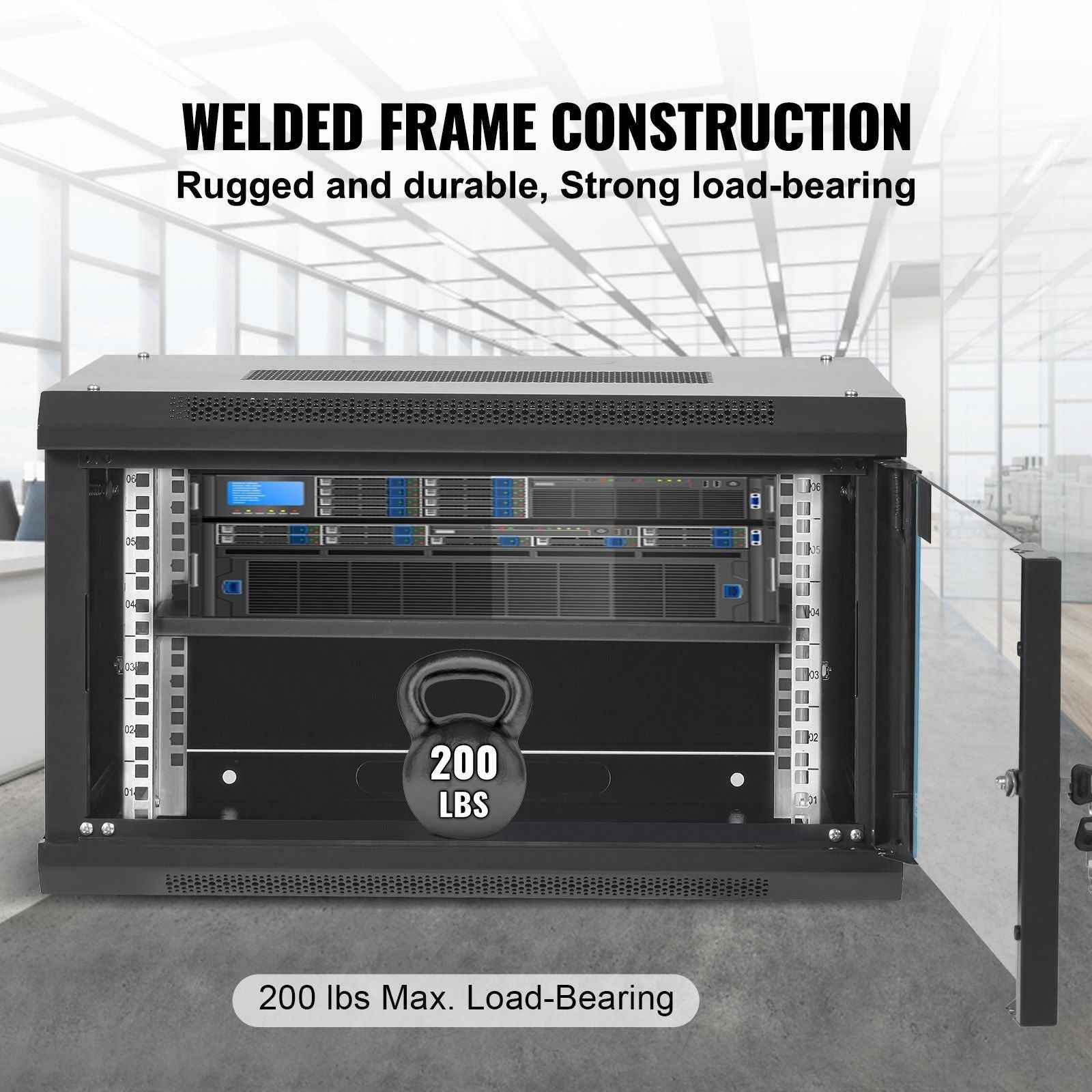 6U Wall Mount Network Server Cabinet, 15.5'' Deep, Server Rack Cabinet Enclosure, 200 lbs Max. Ground-mounted Load Capacity, with Locking Glass Door Side Panels, for IT Equipment, A/V Devices