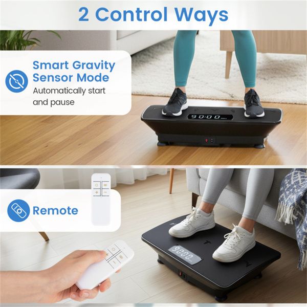 Black Full Body Vibration Plate Exercise Machine, 10 Adjustable Speed Levels with Remote Control & Music Function, 440LBS Weight Capacity