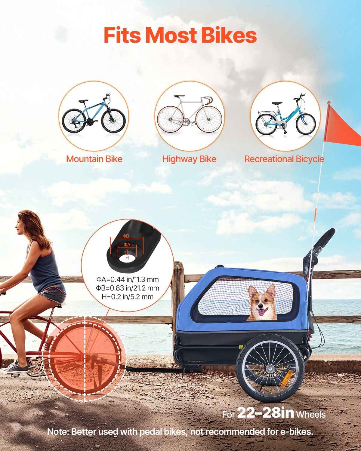 Dog Bike Trailer, Supports up to 88 lbs, 2-in-1 Pet Stroller Cart Bicycle Carrier for Small & Large Dogs, Easy Folding Frame with Quick Release Wheel, Universal Bicycle Coupler, Internal Leash