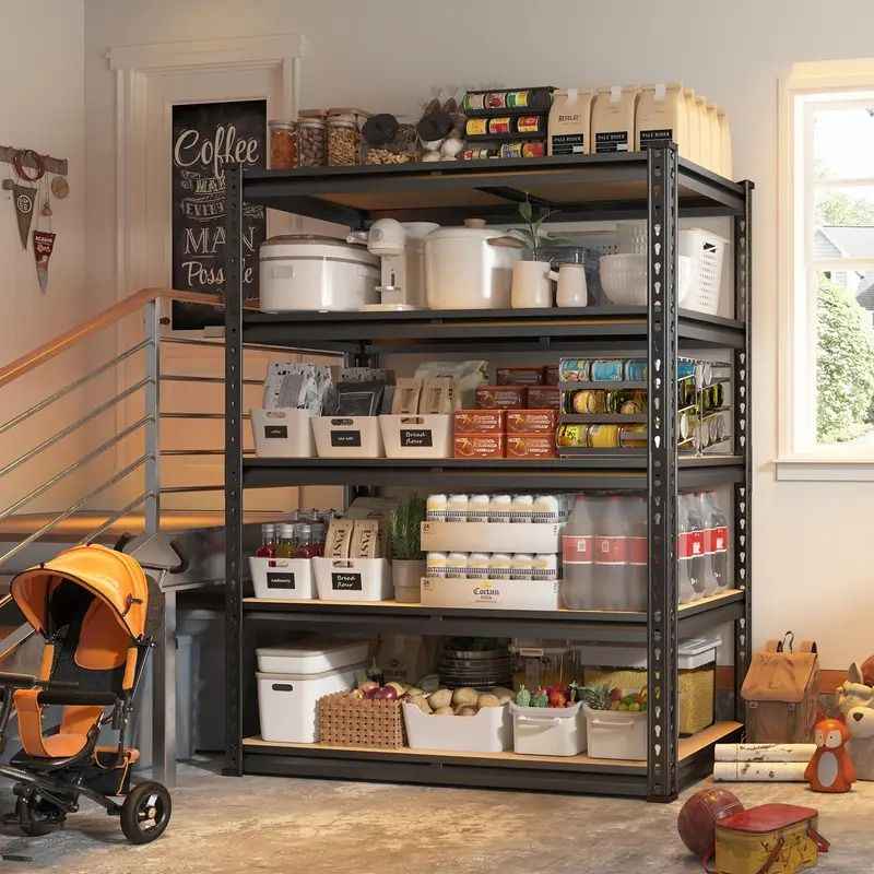 5-Tier Metal Garage Shelving Unit, Adjustable Storage Rack 35.5"W x 72"H x 15.8"D, Multi-Purpose Organizer for Garage, Basement, Utility Room, and Storage Spaces