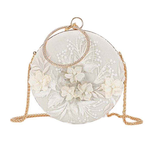 White Chinese Style Hanfu Crossbody Bag Retro Embroidery Shoulder Bag Hard Case Handbag Cheongsam Cellphone Round Bag