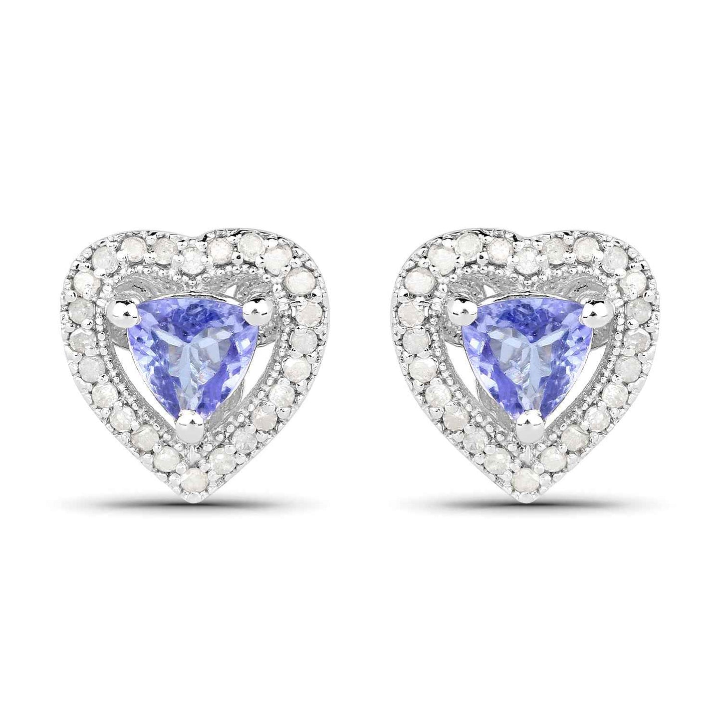 1.20 Carat Genuine Tanzanite & White Diamond .925 Sterling Silver Earrings