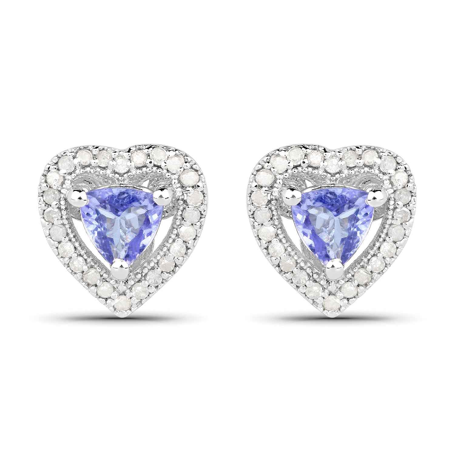 1.20 Carat Genuine Tanzanite & White Diamond .925 Sterling Silver Earrings