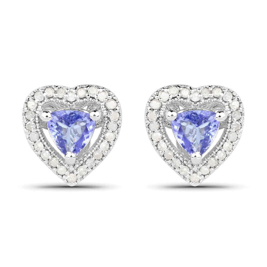 1.20 Carat Genuine Tanzanite & White Diamond .925 Sterling Silver Earrings