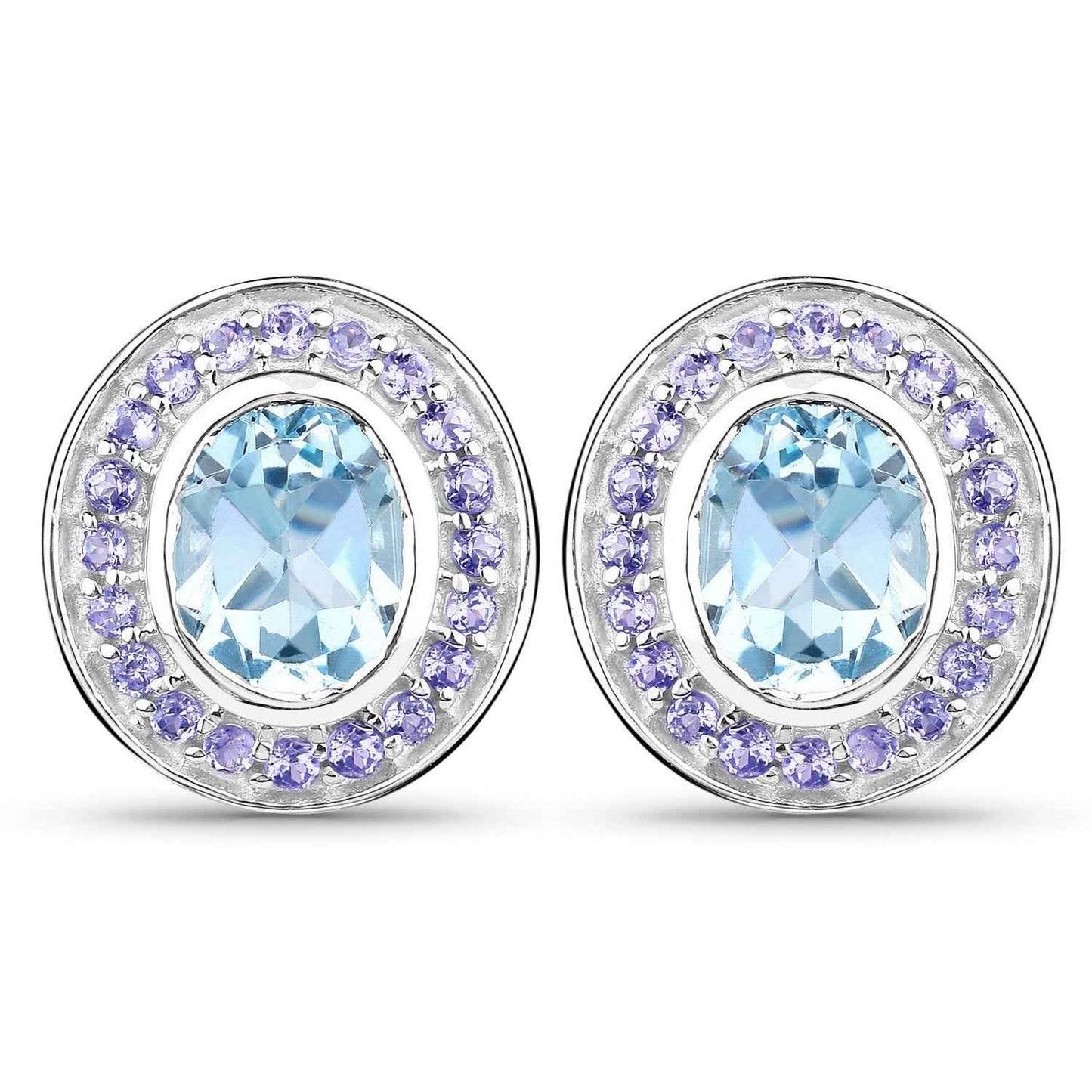 6.30 ct. Genuine Blue Topaz and Tanzanite .925 Sterling Silver Earrings