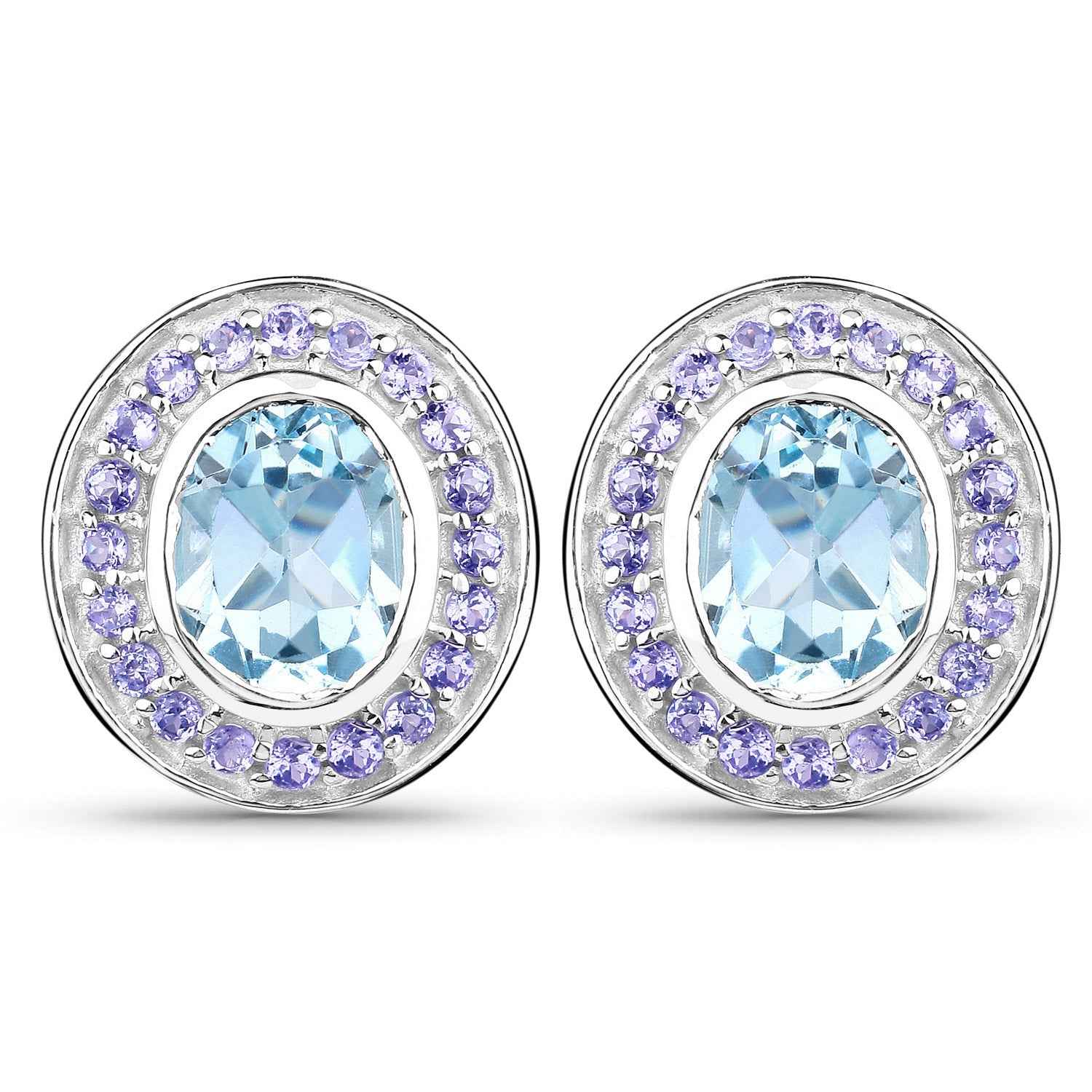 6.30 ct. Genuine Blue Topaz and Tanzanite .925 Sterling Silver Earrings