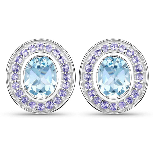 6.30 ct. Genuine Blue Topaz and Tanzanite .925 Sterling Silver Earrings