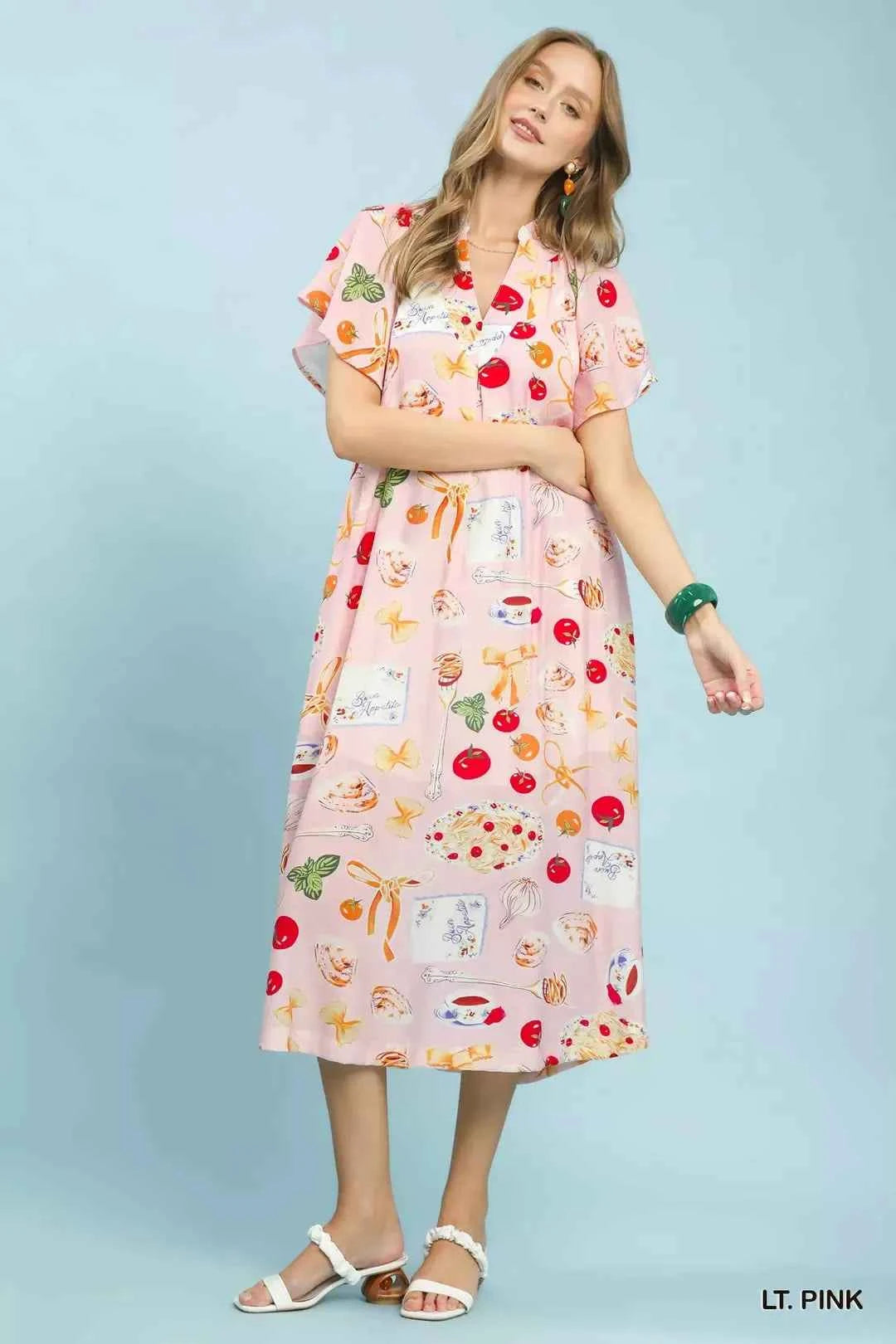 Umgee Abstract Print Flutter Sleeve Midi Dress